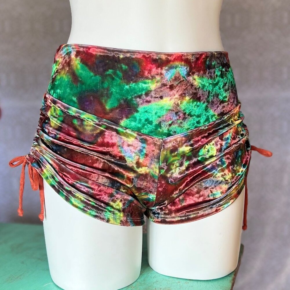 Original Tie dye Print Velvet Cinch Shorts - Warrior Within Designs